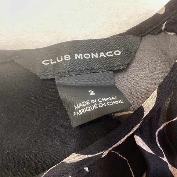 Club Monaco Silk Mixed Media Dress Black Tan Long Sleeve Abstract Print Luxury - Picture 3 of 9